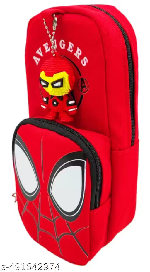 2-Pocket Combo Spiderman & Pink Panda Pencil Pouch for Boys & Girls for School Large Pouch with 2 Zippers, Expandable Pen Case Birthday Gift for Kids Art Polyester Pencil Boxes (Set of 2, Red & Pink)