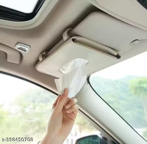 Trendify Car Sun Visor Tissue Holder - Beige PU Leather Napkin Organizer