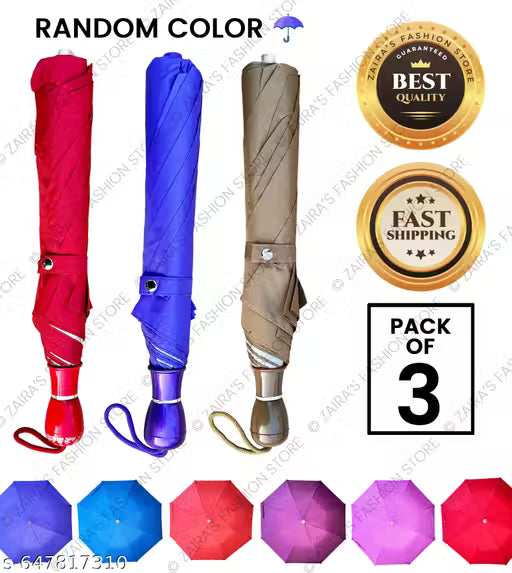 Pack of 3, Multicolor Two Fold Umbrella Combo For Women & Men. Umbrella for Regular use. Easy to Carry