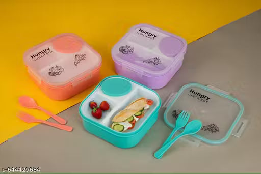 Hungry Lunch Box Combo Pack | Leakproof Lunch Box + Water Bottle + Spoon | Durable Plastic Tiffin for Kids & Adults