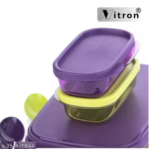 Nitron® PACK OF 2 Unbreakable Divine Lunch Box Set Food Grade Plastic BPA-Free Storage Tiffin 590ML with 120ML Dip Container & Spoon for s School and Adults Office Travel Use Reusable ( Blue & Yellow ) (Combo Offer)