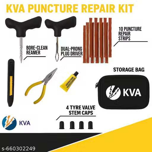 KVA KV-3610 Tubeless Tyre Puncture Repair Kit With 160PSI Foot Pump