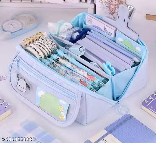 Pencil Pouch for Kids Large Capacity Cross Box Stationery Organizer with Zipper Multipurpose Pen Case for School, Office & College