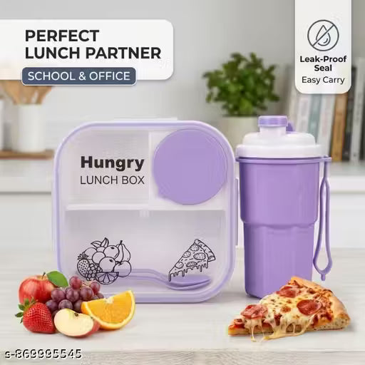 Purple 3-in-1 Compartmentalized Bento Box and Shaker Cup Set - Leak-Proof Lunch Container with Built-in Spoon - BPA-Free Food Grade Material - Portable Meal Prep Kit for School, Work & Travel