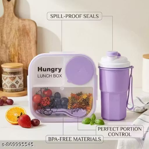 Purple 3-in-1 Compartmentalized Bento Box and Shaker Cup Set - Leak-Proof Lunch Container with Built-in Spoon - BPA-Free Food Grade Material - Portable Meal Prep Kit for School, Work & Travel