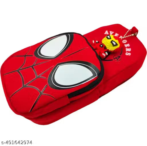2-Pocket Combo Spiderman & Pink Panda Pencil Pouch for Boys & Girls for School Large Pouch with 2 Zippers, Expandable Pen Case Birthday Gift for Kids Art Polyester Pencil Boxes (Set of 2, Red & Pink)