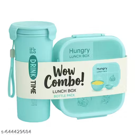 Hungry Lunch Box Combo Pack | Leakproof Lunch Box + Water Bottle + Spoon | Durable Plastic Tiffin for Kids & Adults