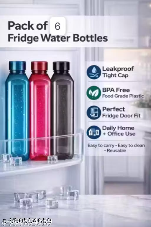 bottle set of 6 fridge water pack plastics combo for refrigerator home office freeze 1000 ml Bottle Pack Multicolor Plastic 1 ltr plastic litre
