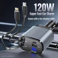 120watt Fast Car Charger (2026 New Version) with 80CM Retractable Type-C Charging for 5 Devices – Universal Car Mobile Charger for All Smartphones & Tabletts Car Charger