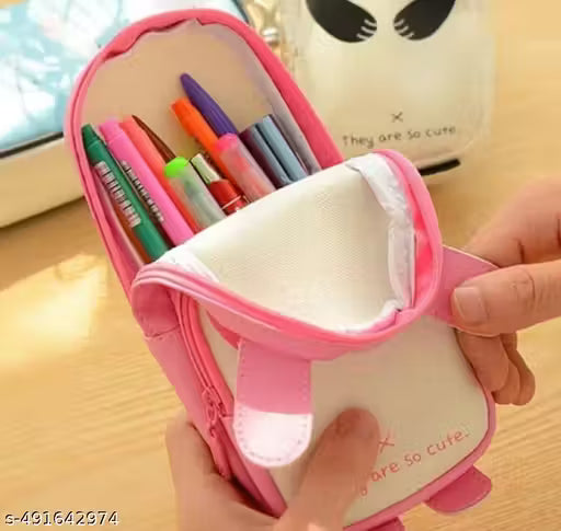 2-Pocket Combo Spiderman & Pink Panda Pencil Pouch for Boys & Girls for School Large Pouch with 2 Zippers, Expandable Pen Case Birthday Gift for Kids Art Polyester Pencil Boxes (Set of 2, Red & Pink)