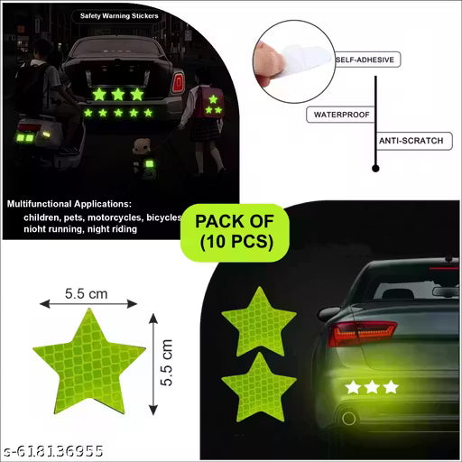 PACK GREEN STAR 10 PCS & RIM RETRO 20 PCS Sign Safety Reflective Decal Tape Waterproof (GREEN)
