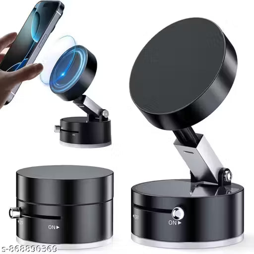 Hold X Magnetic Vacuum Suction Mobile Holder, Multiple Angle Adjustment, Retractable, Strong Magnetic Attachment, Compatible with iPhone & Android Phone for Car, Desk, Mirror, Glass(Black)