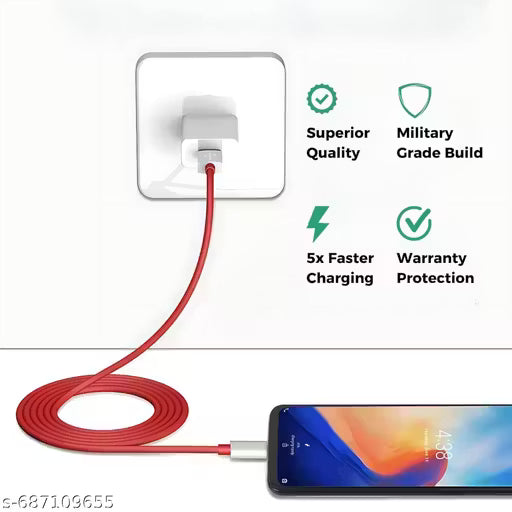 65-Watt Mobile Charger, 65 Watt Fast Charger; Super-Fast Universal Mobile Charger, 65 watt charger, 65 Watt Powerr Adapter Compatible With Supervooc, VOOC, Warp, Dash, SuperDart & Fast Charging with Detachable Red Cable Included