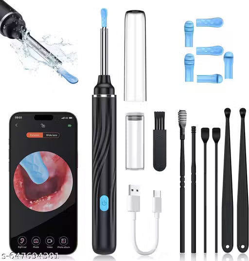 Ear Wax Cleaner Tool Kit with HD Camera WiFi Connection Resuable Ear Wax Removal Endoscope Tool Set Ear Camera Otoscope with Light, Ear Cleaning Kit with Cap for, iPad, Android Phones