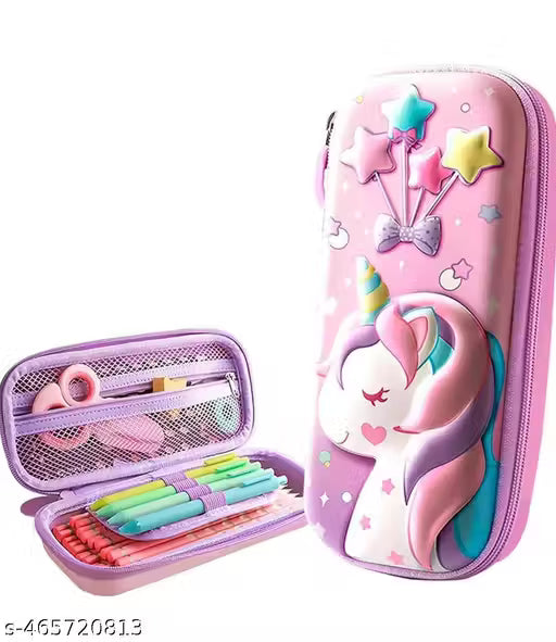 3D Unicorn Cover Large Capacity Pencil Case Compass with Compartments, School Supply Organizer for Students, Stationery Box, Cosmetic Zip Pouch Bag (1 Unit)