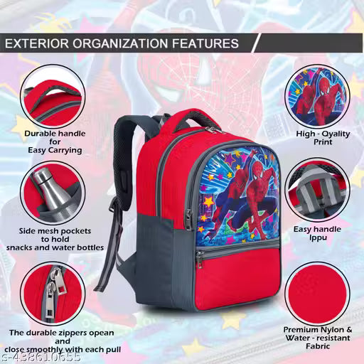 Spiderman bag 30 Liter 16 ×12inch Pre-School 31cm For Nursery (LKG/UKG/1st std) Waterproof School Bag with Free lunch bag