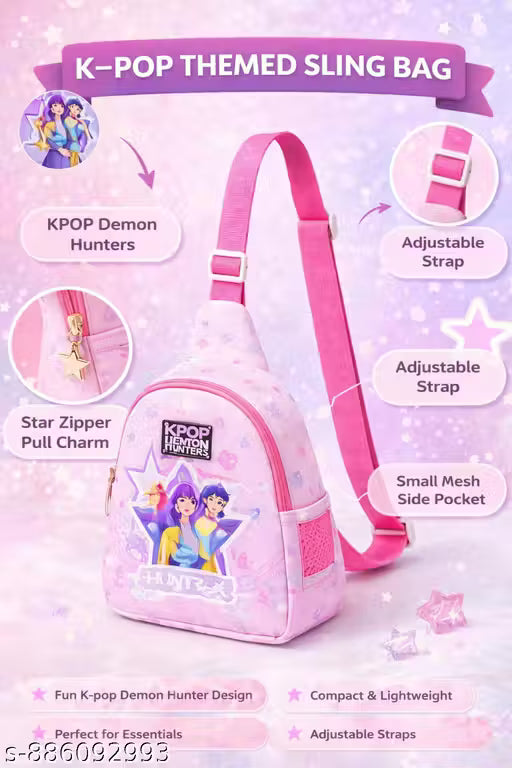 YoKids Hunter Chest Bag for Girls | Kpop Demon Hunters Sling Bag | Stylish Pink Crossbody Chest Sling Bag | Mini Travel Shoulder Bag for Women & Teens