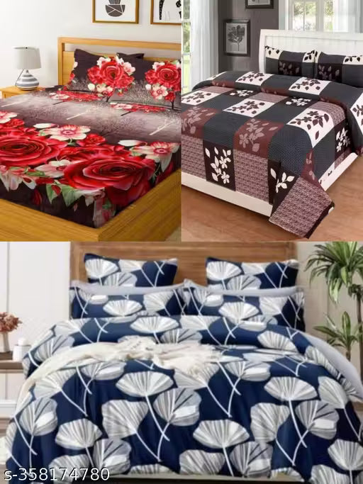 New Trending Glace-Cotton Bedsheets Combo Pack 3 For Double Bed With 6 Pillow Covers