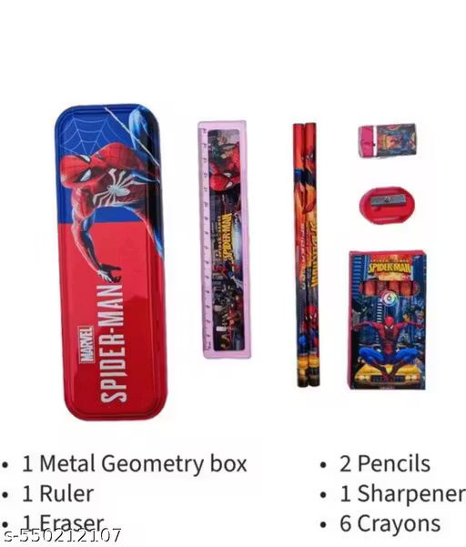 Spiderman-Themed Stationery Set for Kids - 12 PCS Set Includes Pencil Case, Pencils, Ruler, Sharpener, Eraser & More - Perfect for School & Gifts Return Gift Party Favor Gift for Kids