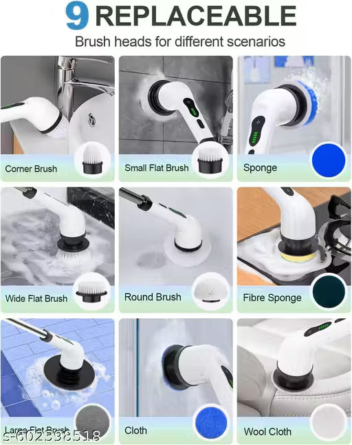 Electric Spin Scrubber, Full Body Waterproof Cordless Cleaning Brush with 7 Replaceable Brush Heads Power Scrubber Shower Adjustable & Detachable Handle for Bathroom, Tub, Tile, Floor, Car