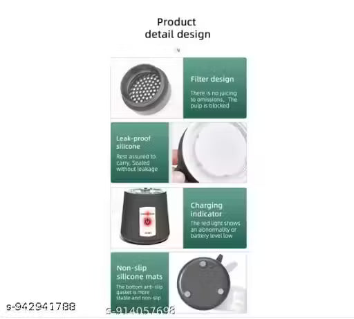 Portable USB Rechargeable Mini Juicer Blender Bottle for Smoothies & Juicer Maker – 6 Blade Electric Mixer Grinder Travel Bott