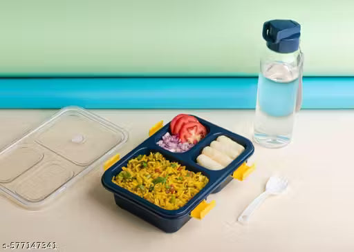 KICHSTORE Lunch Box with Bottle, Blue, 700ml, 3 Container Lunch Box for Kids | Plastic Insulated Lunch Box with Veg Box | Leak-Proof Air Tight Container Tiffin Box for Kids | Ideal for School & Picnic BLUE COLOUR