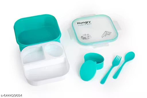 Hungry Lunch Box Combo Pack | Leakproof Lunch Box + Water Bottle + Spoon | Durable Plastic Tiffin for Kids & Adults