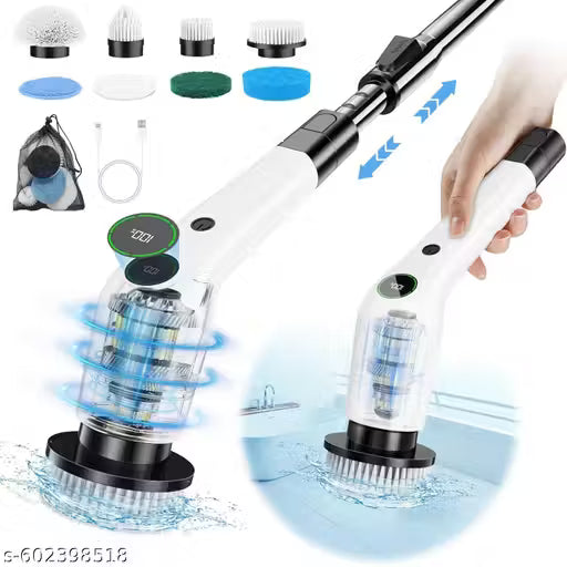 Electric Spin Scrubber, Full Body Waterproof Cordless Cleaning Brush with 7 Replaceable Brush Heads Power Scrubber Shower Adjustable & Detachable Handle for Bathroom, Tub, Tile, Floor, Car