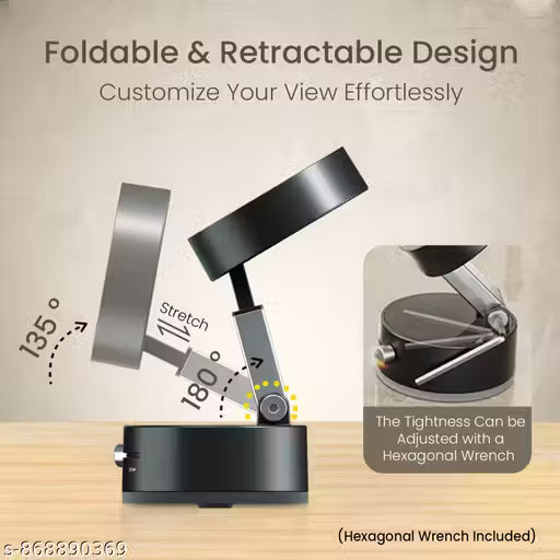 Hold X Magnetic Vacuum Suction Mobile Holder, Multiple Angle Adjustment, Retractable, Strong Magnetic Attachment, Compatible with iPhone & Android Phone for Car, Desk, Mirror, Glass(Black)