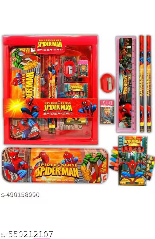 Spiderman-Themed Stationery Set for Kids - 12 PCS Set Includes Pencil Case, Pencils, Ruler, Sharpener, Eraser & More - Perfect for School & Gifts Return Gift Party Favor Gift for Kids