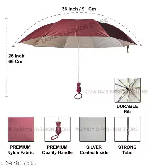 Pack of 3, Multicolor Two Fold Umbrella Combo For Women & Men. Umbrella for Regular use. Easy to Carry