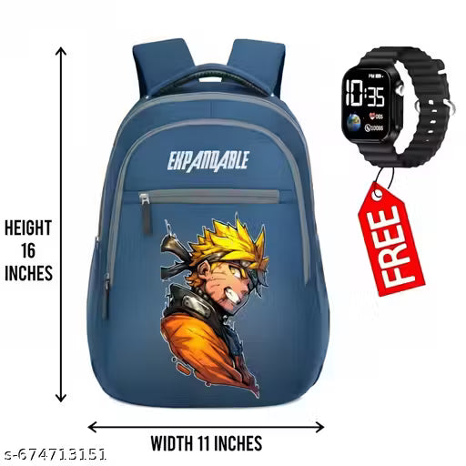 Printed 25-L 40cm Kids School Bag For nursery Lkg ukg class Boys/Girls Lightweight Waterproof School Bag with ulrtra LED Watch