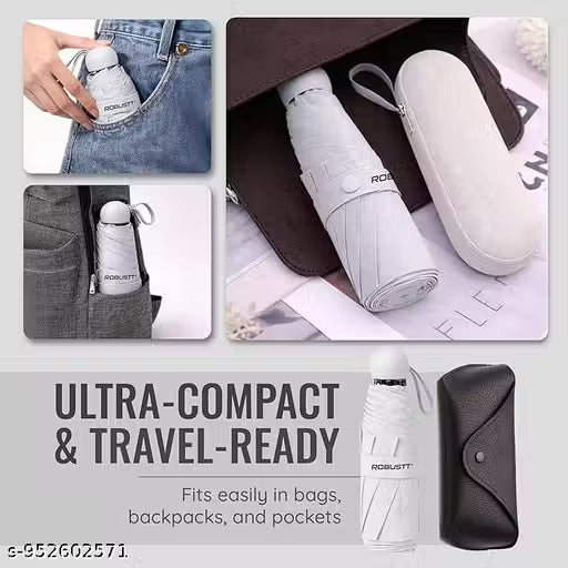 Robustt Capsule Mini Foldable Travel Umbrella | UPF 50+ UV & Rain Protection | 3 Fold Compact | for Women, Men & Kids | Windproof, Waterproof, Pocket-Size with Storage Case
