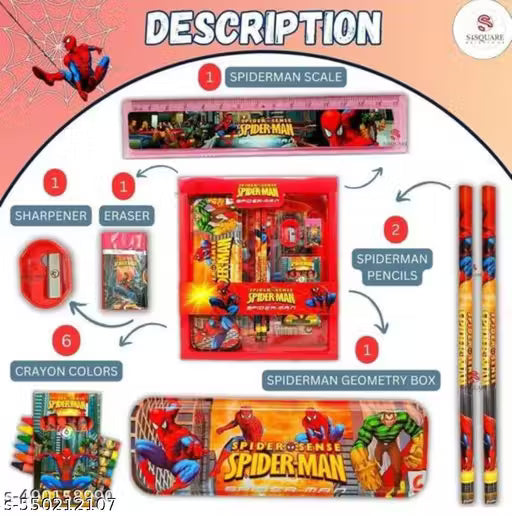 Spiderman-Themed Stationery Set for Kids - 12 PCS Set Includes Pencil Case, Pencils, Ruler, Sharpener, Eraser & More - Perfect for School & Gifts Return Gift Party Favor Gift for Kids