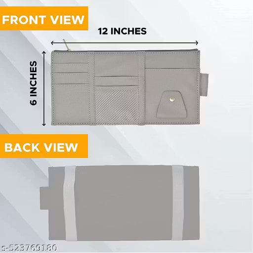 Car Sun Visor Organizer | Sunglass Pen Card Small Document Storage Pouch Holder | Multi-Function Car Space Car Accessories Auto Interior | Car Storage Organizer Pockets with Zipper Net (Grey) (po1)