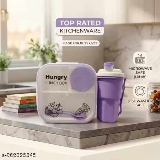 Purple 3-in-1 Compartmentalized Bento Box and Shaker Cup Set - Leak-Proof Lunch Container with Built-in Spoon - BPA-Free Food Grade Material - Portable Meal Prep Kit for School, Work & Travel
