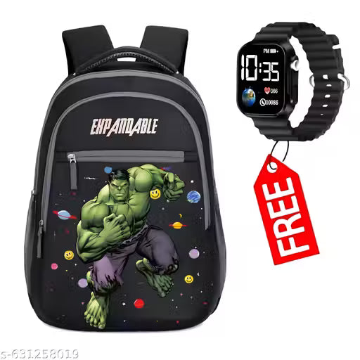 Avengerss Hulkk 25-L 40cm Kids School Bag For nursery Lkg ukg class Boys/Girls Lightweight Waterproof School Bag With Ultra LED Watch