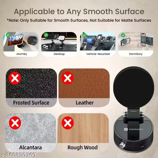 Hold X Magnetic Vacuum Suction Mobile Holder, Multiple Angle Adjustment, Retractable, Strong Magnetic Attachment, Compatible with iPhone & Android Phone for Car, Desk, Mirror, Glass(Black)