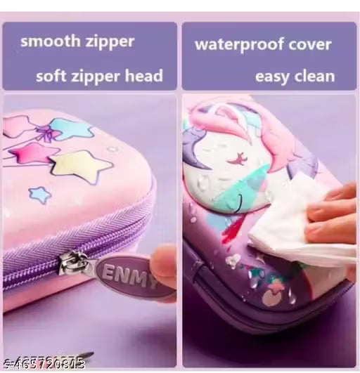 3D Unicorn Cover Large Capacity Pencil Case Compass with Compartments, School Supply Organizer for Students, Stationery Box, Cosmetic Zip Pouch Bag (1 Unit)