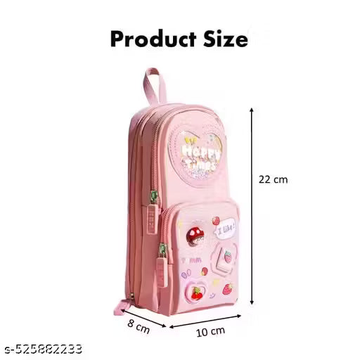 KITCHENNETIC Pencil Case 3 Compartment Cute Pencil Case Aesthetic Pencil Case for Girls Large Capacity Pen Pencil Pouch Multifunctional Stationery Organizer for School Office (Happy Time)