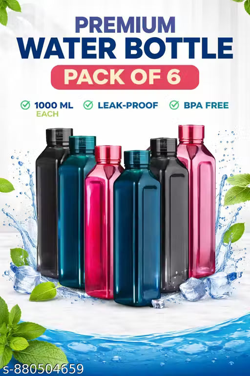 bottle set of 6 fridge water pack plastics combo for refrigerator home office freeze 1000 ml Bottle Pack Multicolor Plastic 1 ltr plastic litre