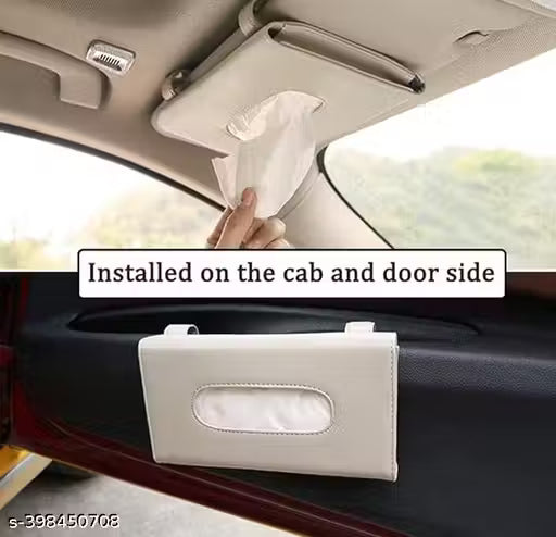 Trendify Car Sun Visor Tissue Holder - Beige PU Leather Napkin Organizer