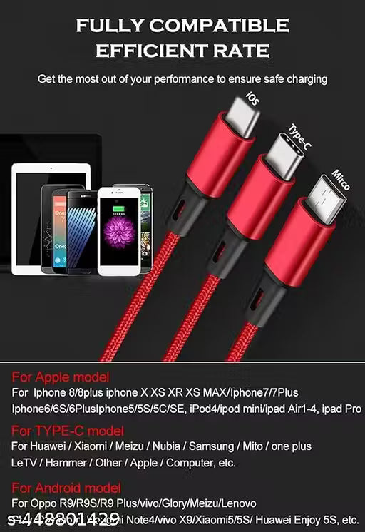 DUAL Fast Charger 3.1 cable, Mico, Types-c , i-phone
