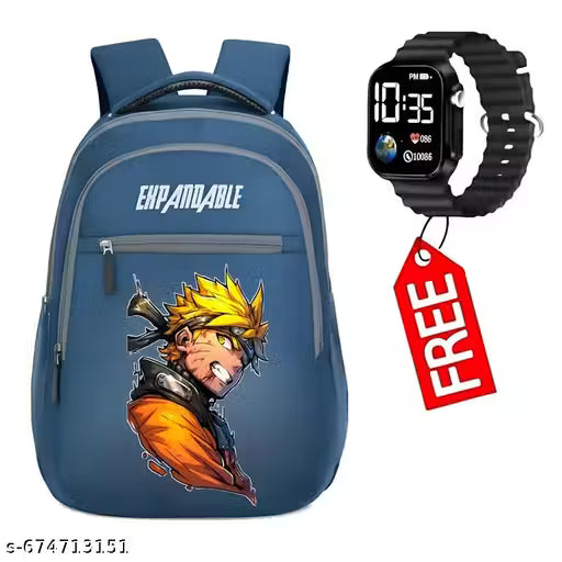 Printed 25-L 40cm Kids School Bag For nursery Lkg ukg class Boys/Girls Lightweight Waterproof School Bag with ulrtra LED Watch