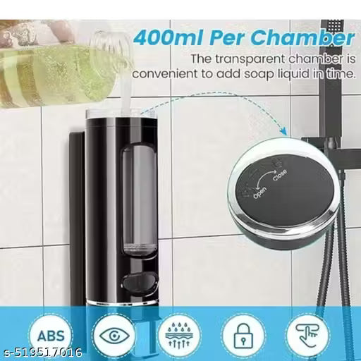 CITIPRO 400ml Wall Mount Soap Dispenser for Bathroom & Kitchen | Heavy Duty Liquid Shampoo, Hand Wash & Sanitizer Holder with Fitting Accessories | Black