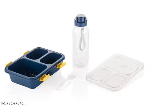 KICHSTORE Lunch Box with Bottle, Blue, 700ml, 3 Container Lunch Box for Kids | Plastic Insulated Lunch Box with Veg Box | Leak-Proof Air Tight Container Tiffin Box for Kids | Ideal for School & Picnic BLUE COLOUR