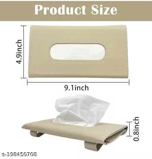 Trendify Car Sun Visor Tissue Holder - Beige PU Leather Napkin Organizer