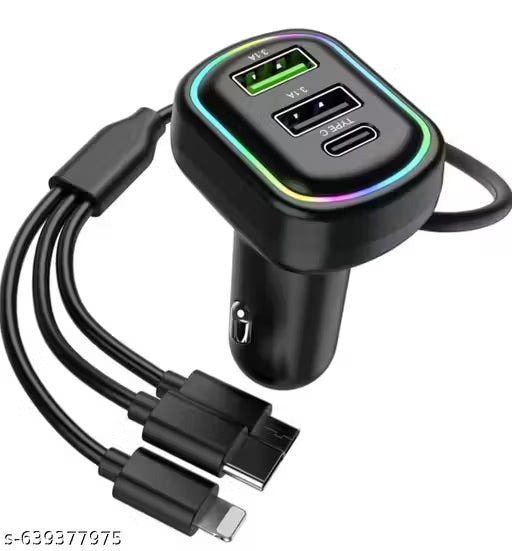 2USB + 1 Type-C Phone Super Fast Charging Adapter 48W Car Charger with 3-in-1 Charging Cable Premium Latest Car Charger Suitable For All Cars