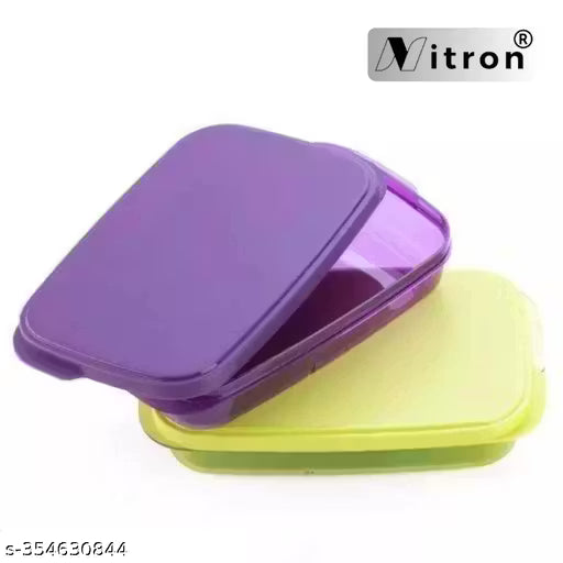 Nitron® PACK OF 2 Unbreakable Divine Lunch Box Set Food Grade Plastic BPA-Free Storage Tiffin 590ML with 120ML Dip Container & Spoon for s School and Adults Office Travel Use Reusable ( Blue & Yellow ) (Combo Offer)