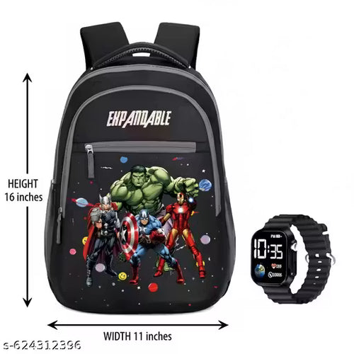 Avenger 25-L 40cm Kids School Bag For nursery Lkg ukg class Boys/Girls Lightweight Waterproof School Bag With Ultra LED Watch